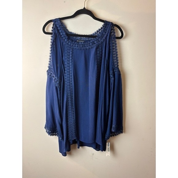 new directions Tops - New Womens XL Cold-Shoulder Peasant Blouse Navy Woven Polished Eyelet Boho